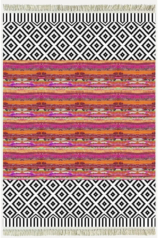 Cotton Kilim 53 Multy Geleneksel Motifler Modern Dekoratif Saçaklı Yıkanabilen Dokuma Kilim - HALI VAGONU