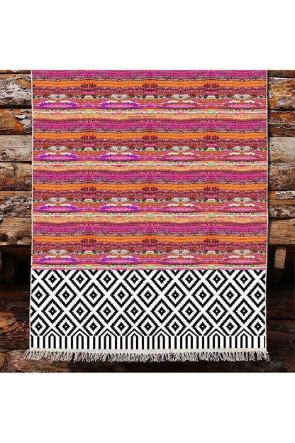 Cotton Kilim 53 Multy Geleneksel Motifler Modern Dekoratif Saçaklı Yıkanabilen Dokuma Kilim - HALI VAGONU