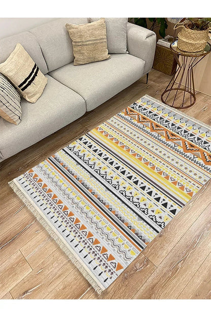 Cotton Kilim 58 Soft Renklerde Şerit Desenli Dekoratif Yıkanabilen Dokuma Taban Kilim - HALI VAGONU