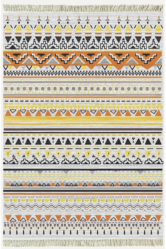 Cotton Kilim 58 Soft Renklerde Şerit Desenli Dekoratif Yıkanabilen Dokuma Taban Kilim - HALI VAGONU