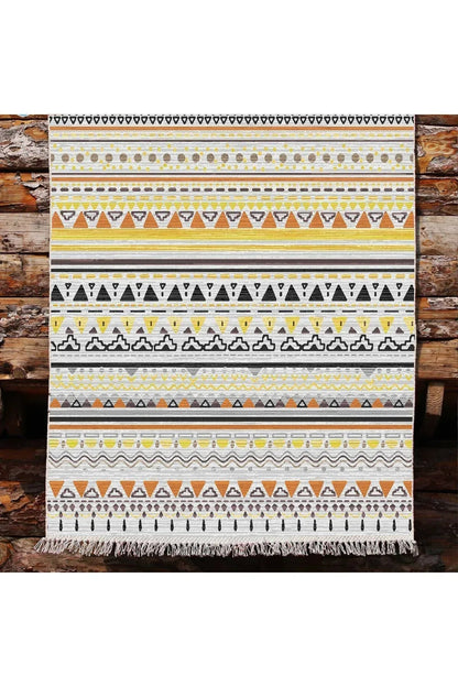 Cotton Kilim 58 Soft Renklerde Şerit Desenli Dekoratif Yıkanabilen Dokuma Taban Kilim - HALI VAGONU