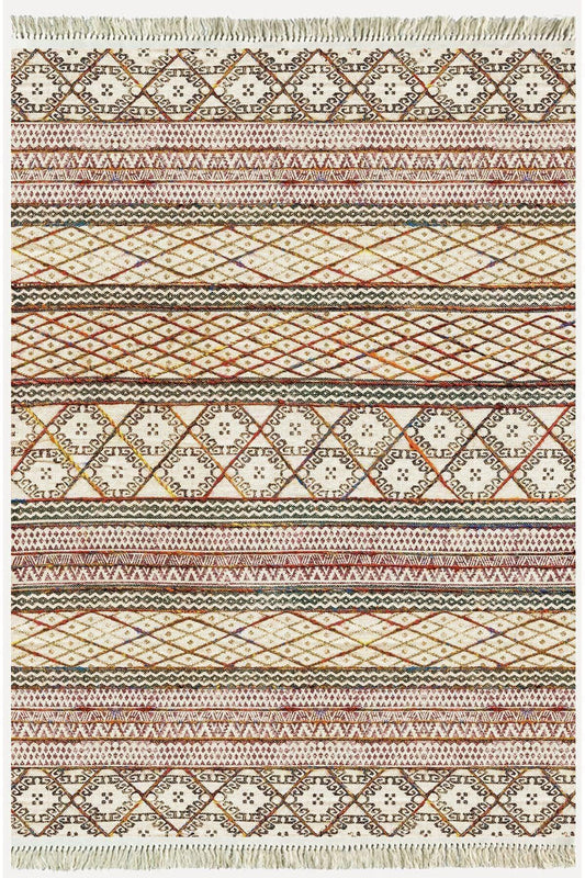 Cotton Kilim 63 Multu Iskandinav Motifler Modern Dekoratif Saçaklı Yıkanabilen Dokuma Kilim - HALI VAGONU