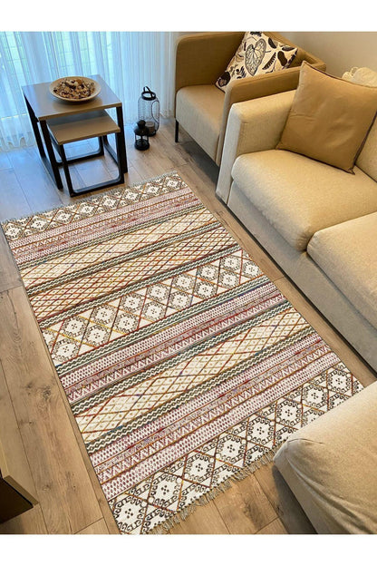 Cotton Kilim 63 Multu Iskandinav Motifler Modern Dekoratif Saçaklı Yıkanabilen Dokuma Kilim - HALI VAGONU