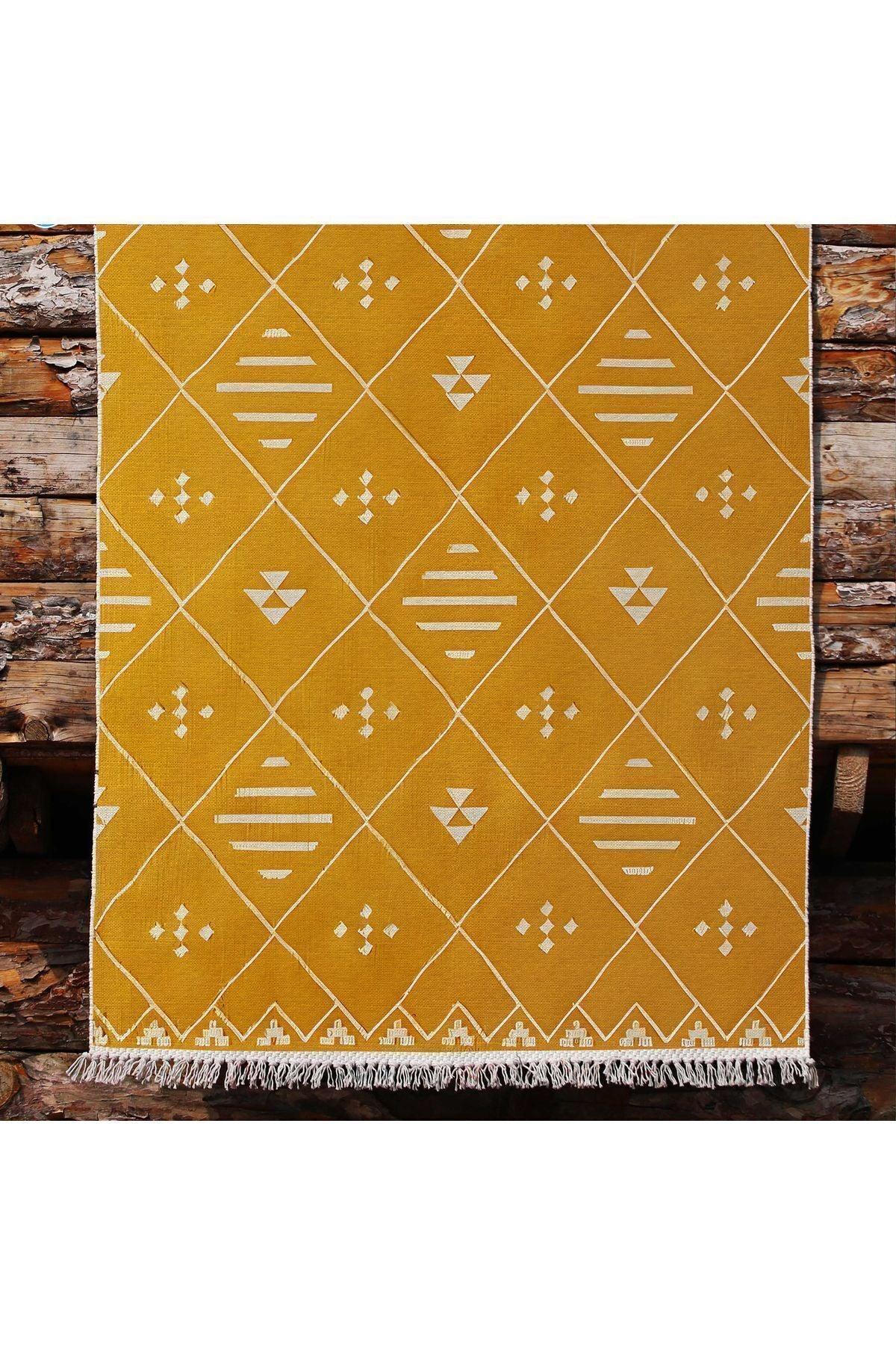 Cotton Kilim 69 Multu Iskandinav Motifler Modern Dekoratif Saçaklı Yıkanabilen Dokuma Kilim - HALI VAGONU