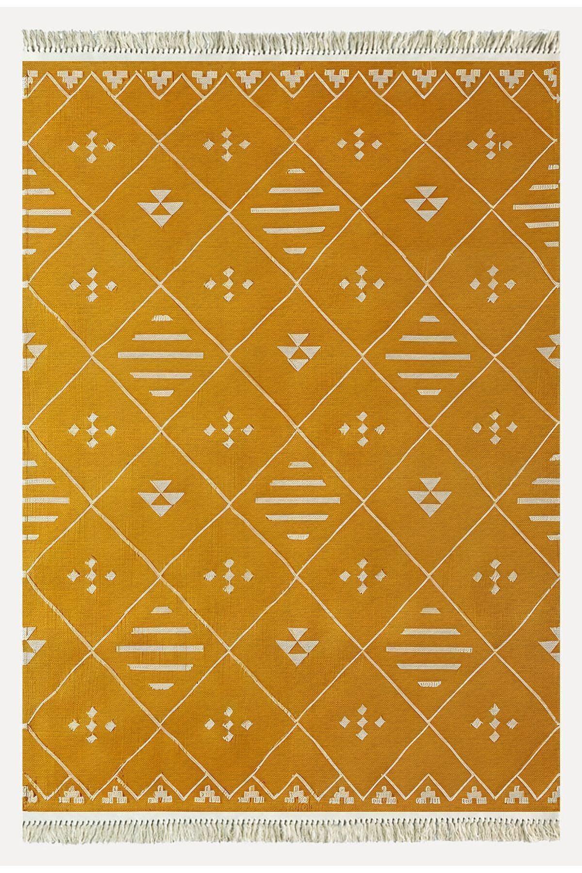 Cotton Kilim 69 Multu Iskandinav Motifler Modern Dekoratif Saçaklı Yıkanabilen Dokuma Kilim - HALI VAGONU