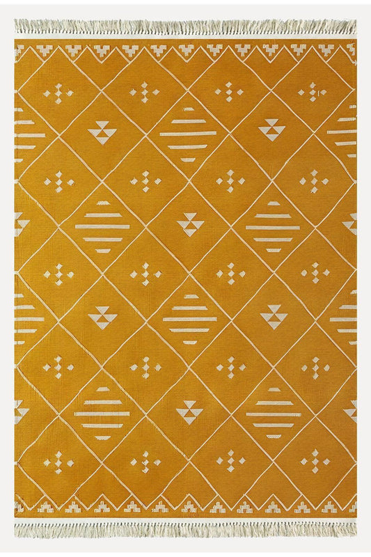 Cotton Kilim 69 Multu Iskandinav Motifler Modern Dekoratif Saçaklı Yıkanabilen Dokuma Kilim - HALI VAGONU