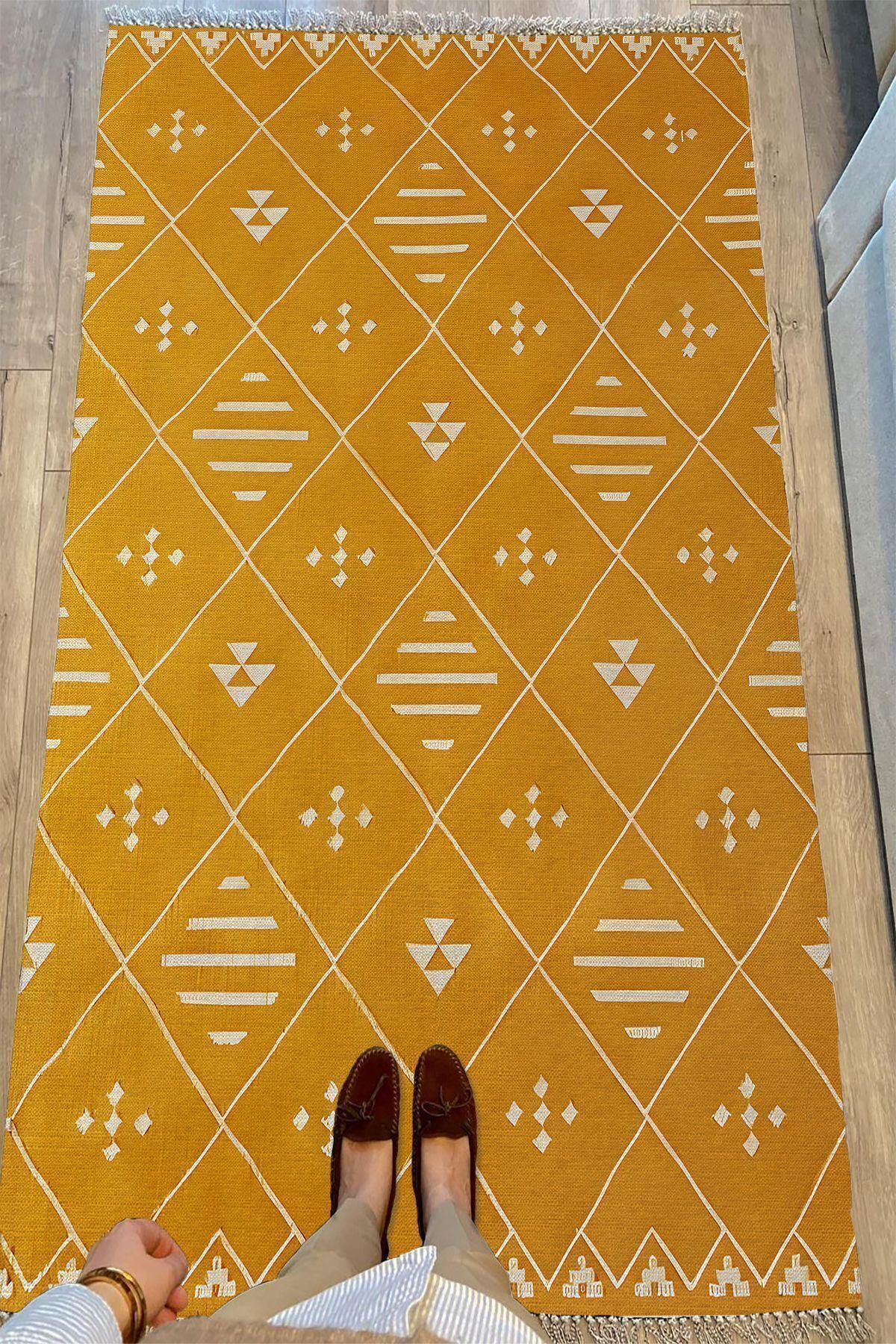 Cotton Kilim 69 Multu Iskandinav Motifler Modern Dekoratif Saçaklı Yıkanabilen Dokuma Kilim - HALI VAGONU