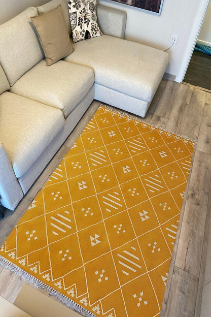 Cotton Kilim 69 Multu Iskandinav Motifler Modern Dekoratif Saçaklı Yıkanabilen Dokuma Kilim - HALI VAGONU