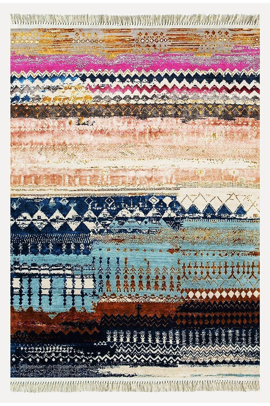Cotton Kilim 70 Multu Iskandinav Motifler Modern Dekoratif Saçaklı Yıkanabilen Dokuma Kilim - HALI VAGONU