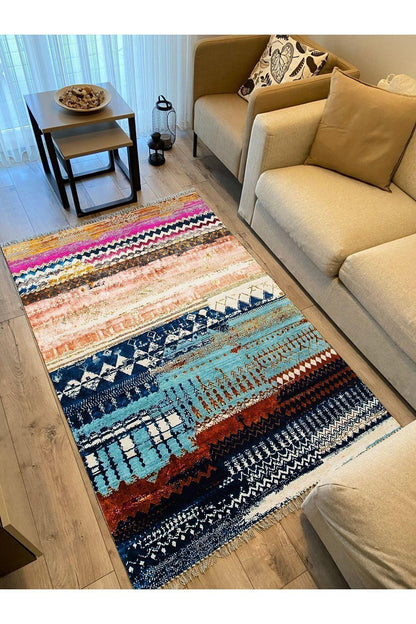 Cotton Kilim 70 Multu Iskandinav Motifler Modern Dekoratif Saçaklı Yıkanabilen Dokuma Kilim - HALI VAGONU