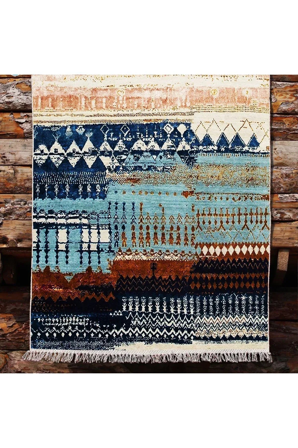 Cotton Kilim 70 Multu Iskandinav Motifler Modern Dekoratif Saçaklı Yıkanabilen Dokuma Kilim - HALI VAGONU