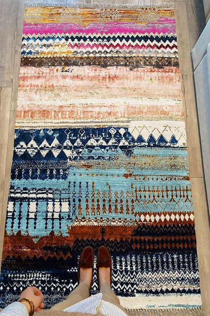 Cotton Kilim 70 Multu Iskandinav Motifler Modern Dekoratif Saçaklı Yıkanabilen Dokuma Kilim - HALI VAGONU
