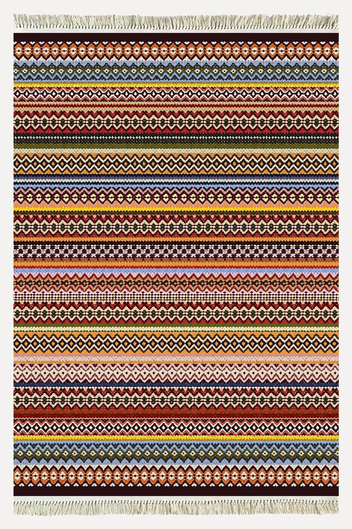 Cotton Kilim 77 Çok Renkli Etnik Bohem Stil Pamuk Taban - HALI VAGONU