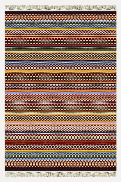 Cotton Kilim 77 Çok Renkli Etnik Bohem Stil Pamuk Taban - HALI VAGONU