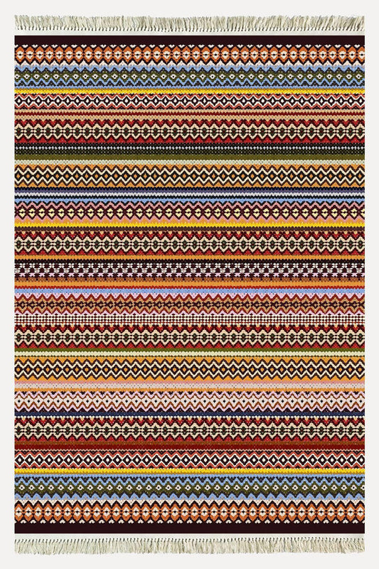 Cotton Kilim 77 Çok Renkli Etnik Bohem Stil Pamuk Taban - HALI VAGONU