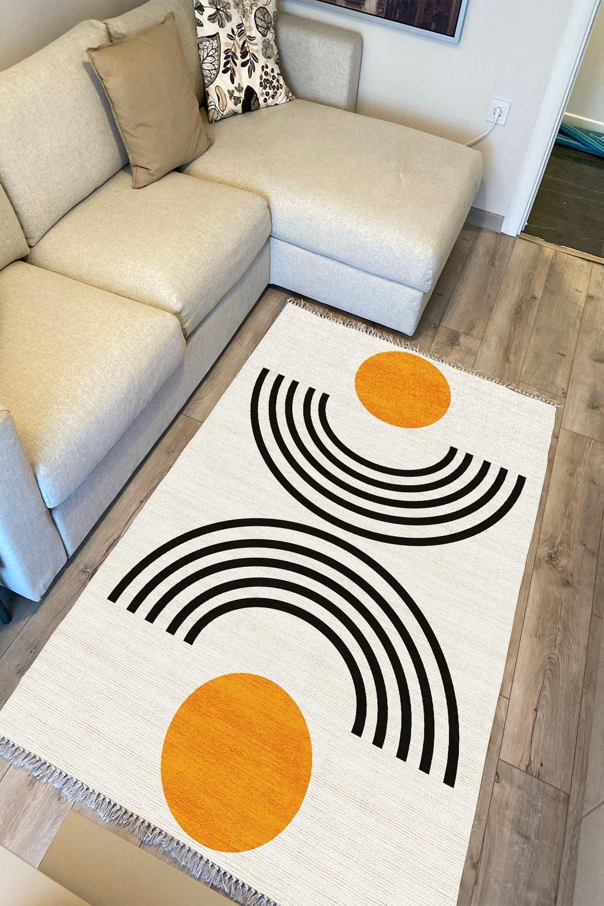 Cotton Kilim 80 Krem Tonlarında Etnik Boho Stil Pamuk Taban - HALI VAGONU