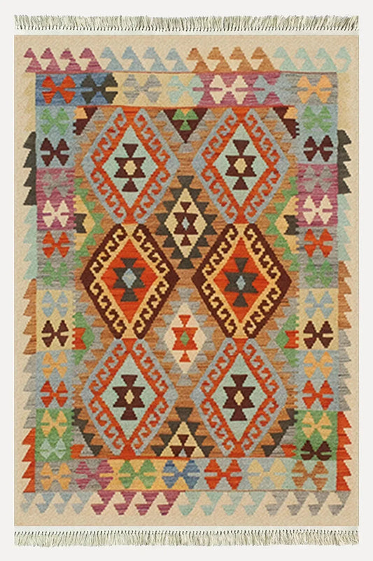 Cotton Kilim 84 Çok Renkli Etnik Boho Stil Pamuk Taban - HALI VAGONU
