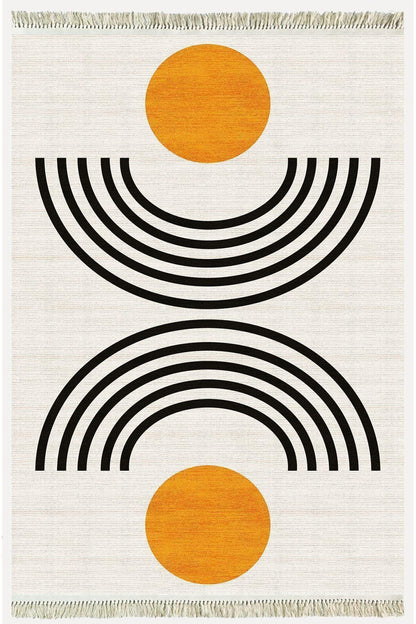 Cotton kilim Krem Tonunda Geometrik Desenli Dekoratif Yıkanabilen Dokuma Taban Kilim - HALI VAGONU