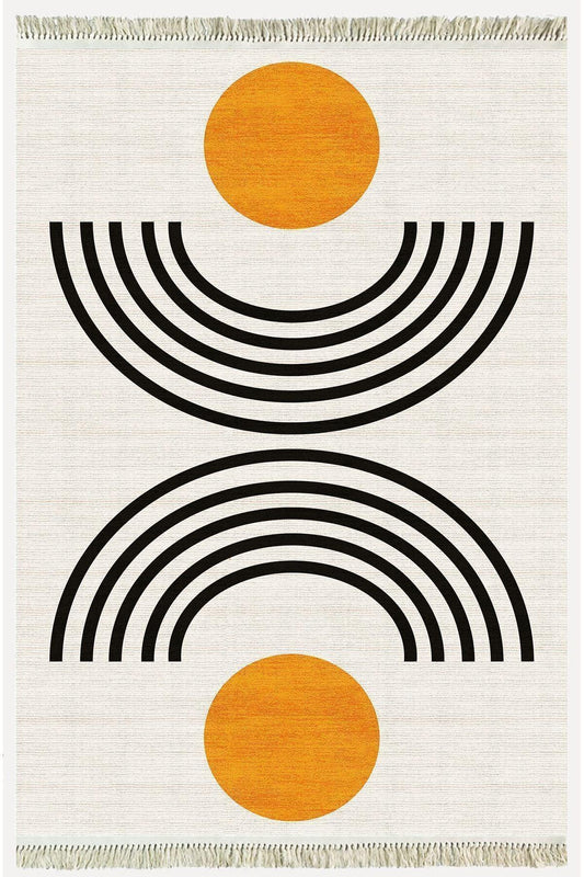 Cotton kilim Krem Tonunda Geometrik Desenli Dekoratif Yıkanabilen Dokuma Taban Kilim - HALI VAGONU