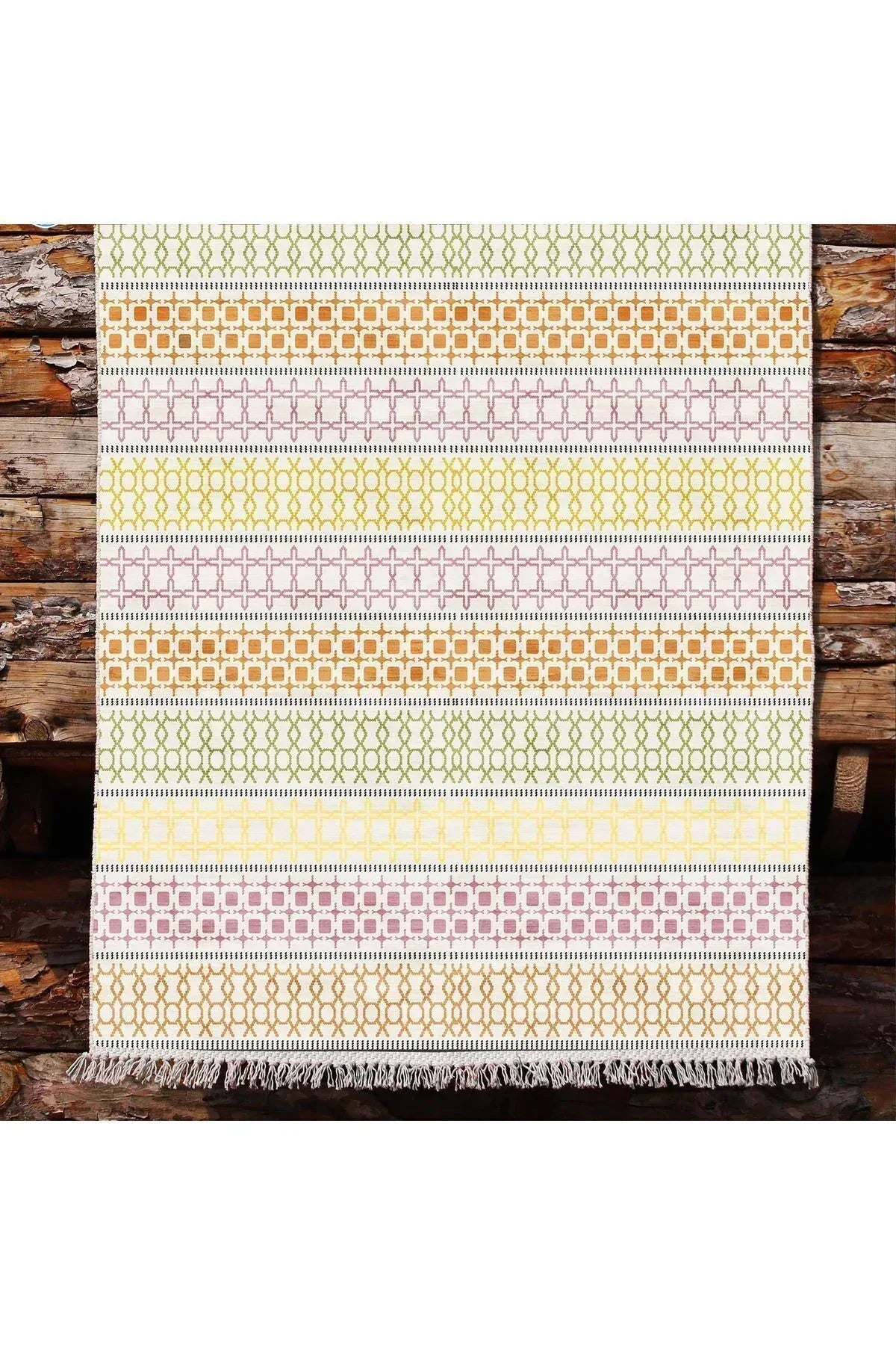 Cotton Kilim35 Renklı Modern Desenli Dekoratif Yıkanabilen Dokuma Taban Kilim - HALI VAGONU