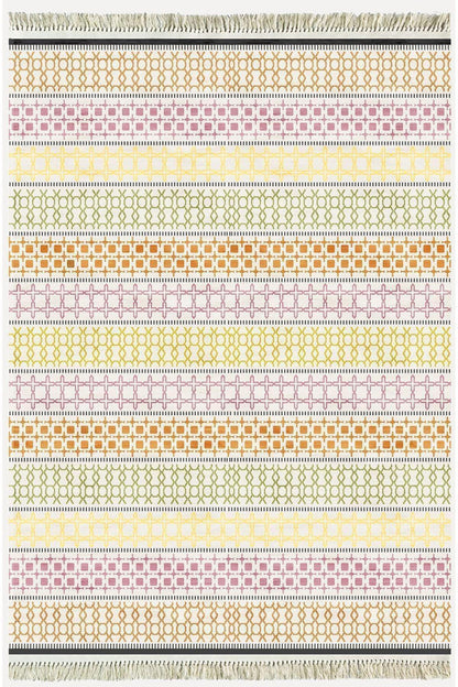 Cotton Kilim35 Renklı Modern Desenli Dekoratif Yıkanabilen Dokuma Taban Kilim - HALI VAGONU