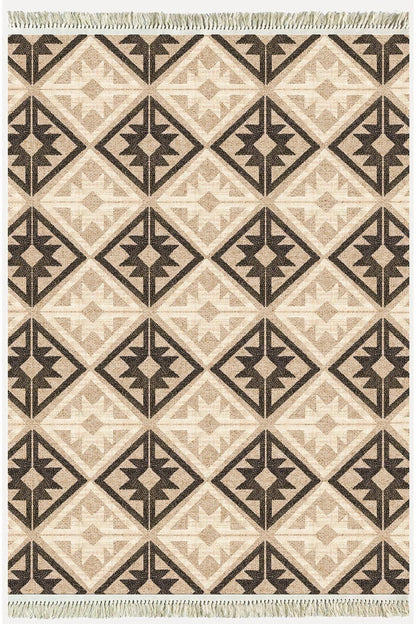 Cotton Kilim48 Jut Zeminli Geneleksel Motifler Modern Dekoratif Yıkanabilen Dokuma Kilim - HALI VAGONU