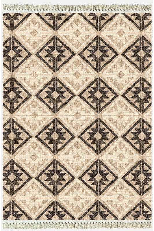 Cotton Kilim48 Jut Zeminli Geneleksel Motifler Modern Dekoratif Yıkanabilen Dokuma Kilim - HALI VAGONU