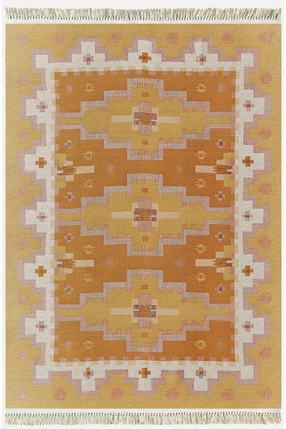 Cotton Kilim59 Jut Geleneksel Motifler Modern Dekoratif Saçaklı Yıkanabilen Dokuma Kilim - HALI VAGONU