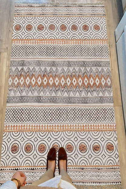 Cotton Kilim67 Multu Iskandinav Motifler Modern Dekoratif Saçaklı Yıkanabilen Dokuma Kilim - HALI VAGONU