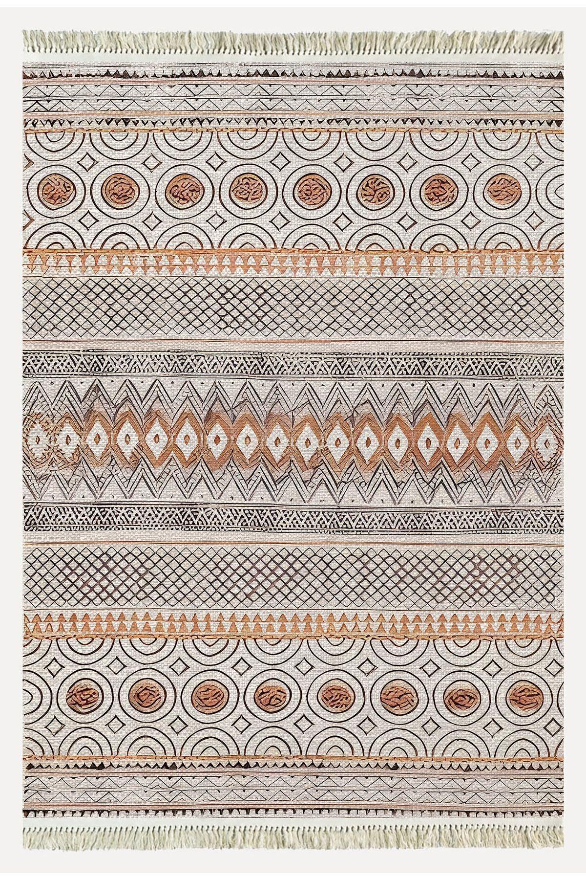 Cotton Kilim67 Multu Iskandinav Motifler Modern Dekoratif Saçaklı Yıkanabilen Dokuma Kilim - HALI VAGONU
