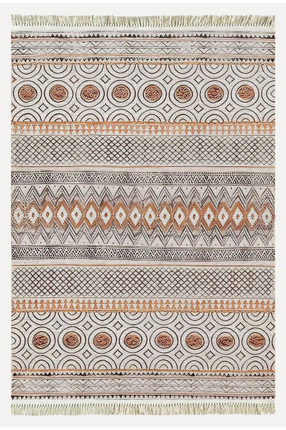 Cotton Kilim67 Multu Iskandinav Motifler Modern Dekoratif Saçaklı Yıkanabilen Dokuma Kilim - HALI VAGONU