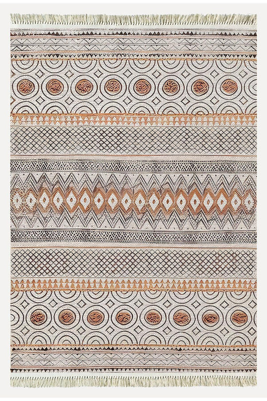Cotton Kilim67 Multu Iskandinav Motifler Modern Dekoratif Saçaklı Yıkanabilen Dokuma Kilim - HALI VAGONU