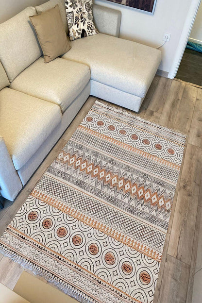 Cotton Kilim67 Multu Iskandinav Motifler Modern Dekoratif Saçaklı Yıkanabilen Dokuma Kilim - HALI VAGONU