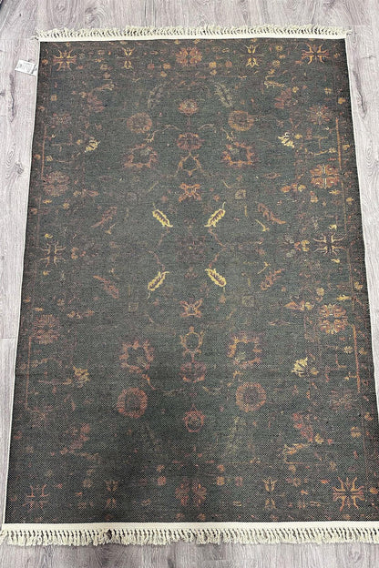 Cotton Koyu Yeşil Desenli Çok Renkli Bohem Pamuk Taban Kilim 2214 - HALI VAGONU