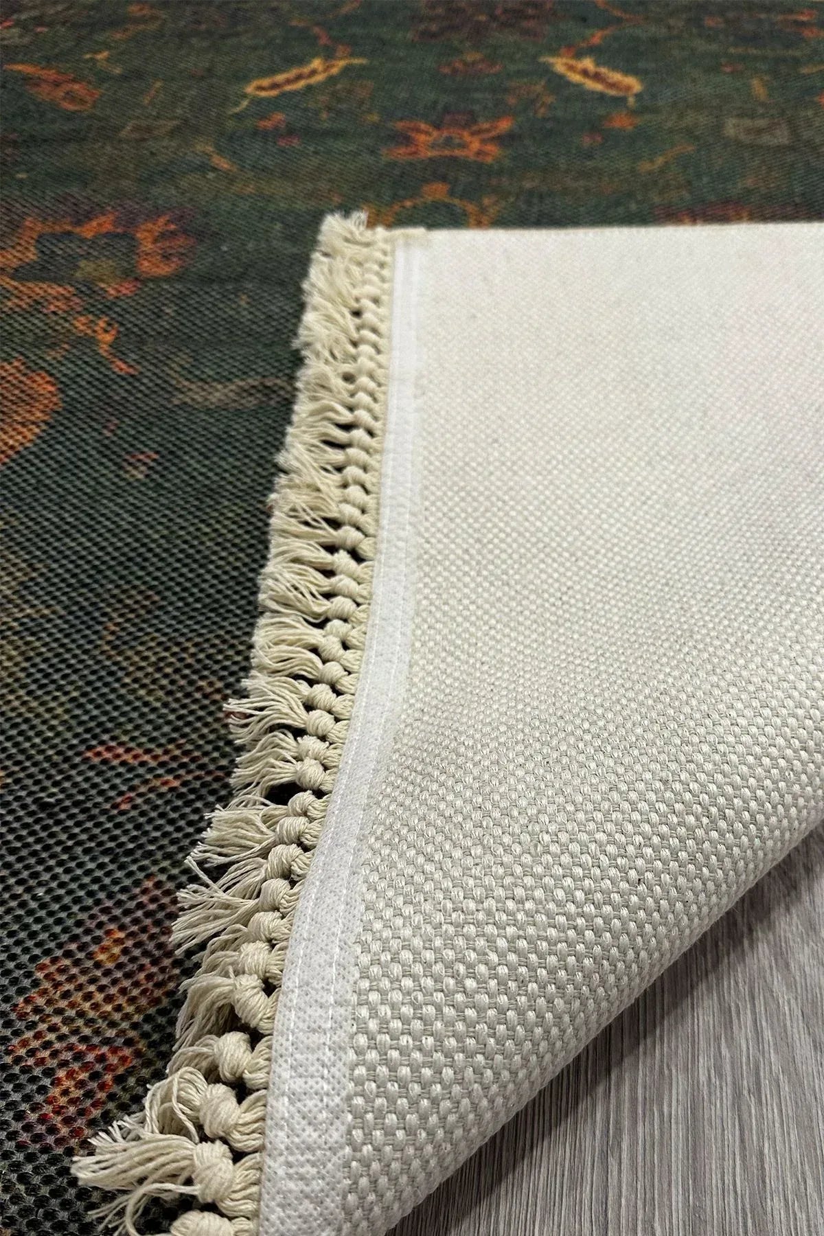 Cotton Koyu Yeşil Desenli Çok Renkli Bohem Pamuk Taban Kilim 2214 - HALI VAGONU