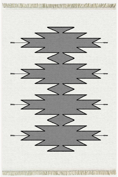 Cotton Serisi Açık Gri Ve Gri Tonunda Geometrik Desen Dekoratif Dokuma Taban Kilim - HALI VAGONU