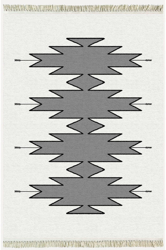 Cotton Serisi Açık Gri Ve Gri Tonunda Geometrik Desen Dekoratif Dokuma Taban Kilim - HALI VAGONU