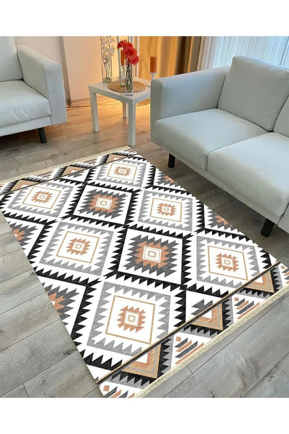 Cotton Serisi Baklava Desenli Eskitme Desenli Dekoratif Dokuma Taban Kilim - HALI VAGONU