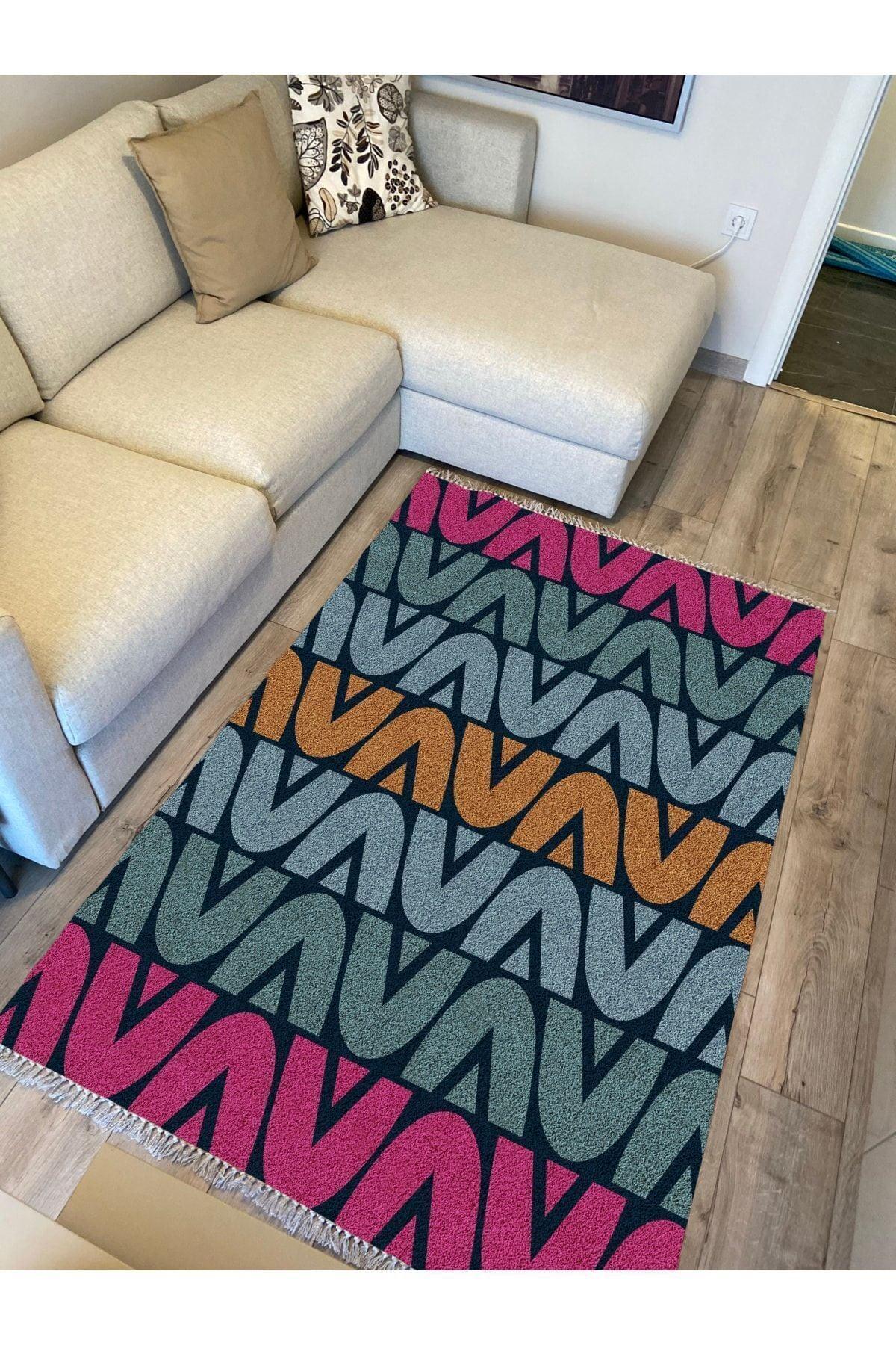 Cotton Serisi Çıtır A Harfli Modern Desenli Dekoratif Dokuma Taban Kilim - HALI VAGONU