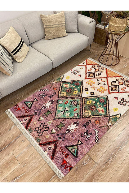 Cotton Serisi Eski Çağ Motifli Baklava Eskitme Otantik Desen Dekoratif Dokuma Taban Kilim - HALI VAGONU