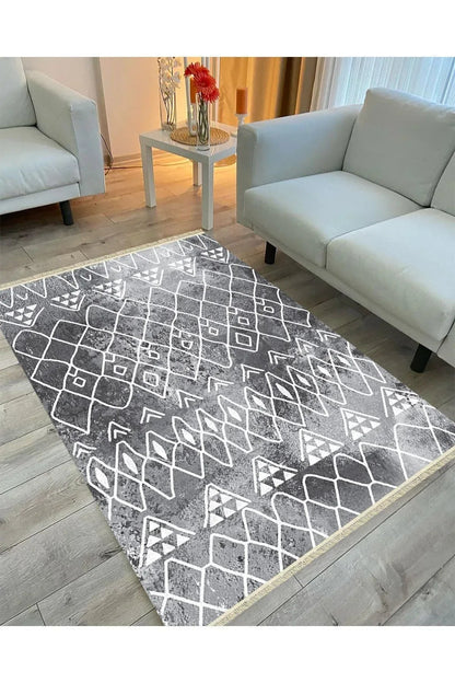 Cotton Serisi Gri Tonlarında Iskandinav Desen Dekoratif Dokuma Taban Kilim - HALI VAGONU