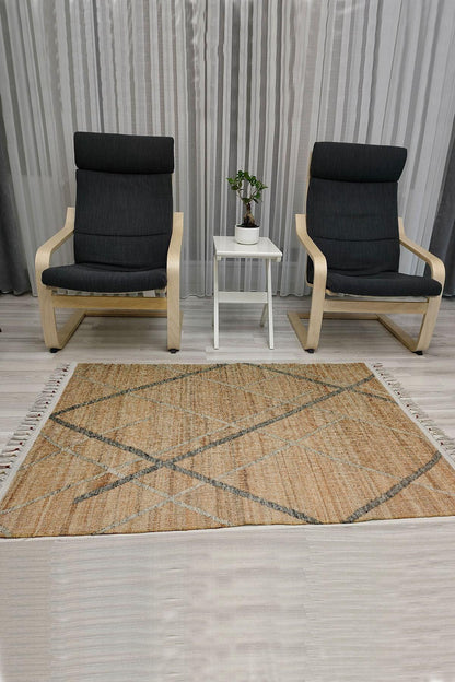 Cotton Serisi Gri Ve Kahve Tonlarında Eskitme Otantik Desen Dekoratif Dokuma Taban Kilim - HALI VAGONU