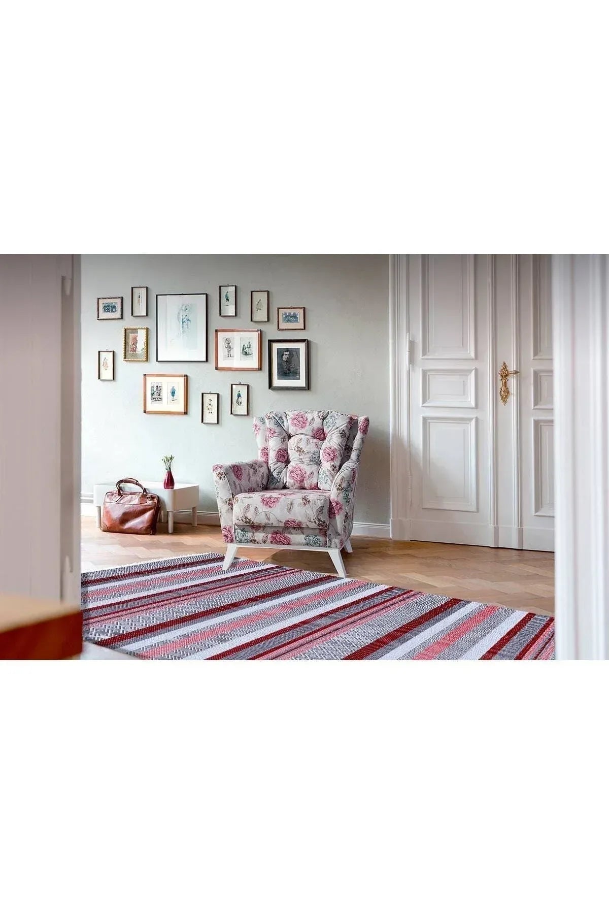 Cotton Serisi Hardal Tonlarında Geometrik Eskitme Desen Dekoratif Dokuma Taban Kilim - HALI VAGONU