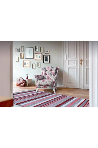 Cotton Serisi Hardal Tonlarında Geometrik Eskitme Desen Dekoratif Dokuma Taban Kilim - HALI VAGONU