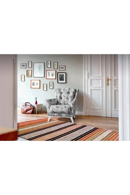 Cotton Serisi Hasır Görümlü Çıtır Düz Çizgili Eskitme Desen Dekoratif Dokuma Taban Kilim - HALI VAGONU