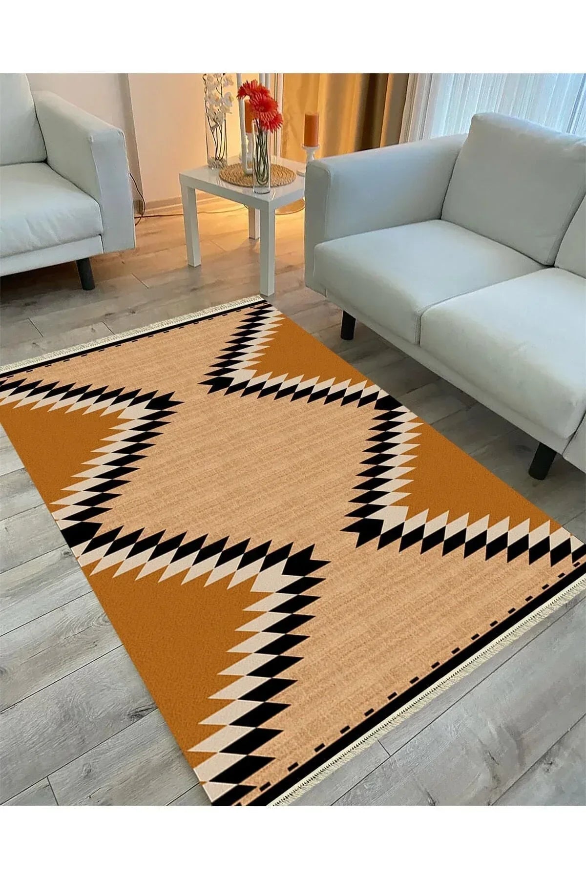 Cotton Serisi Hasır Görünümlü Geometrik Desen Dekoratif Dokuma Taban Kilim - HALI VAGONU