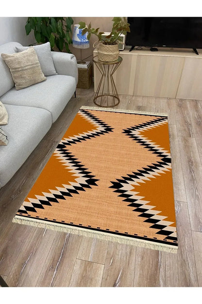 Cotton Serisi Hasır Görünümlü Geometrik Desen Dekoratif Dokuma Taban Kilim - HALI VAGONU