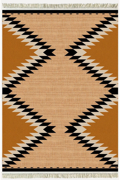 Cotton Serisi Hasır Görünümlü Geometrik Desen Dekoratif Dokuma Taban Kilim - HALI VAGONU
