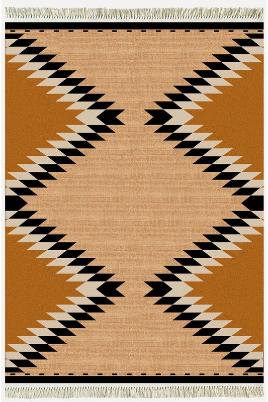 Cotton Serisi Hasır Görünümlü Geometrik Desen Dekoratif Dokuma Taban Kilim - HALI VAGONU