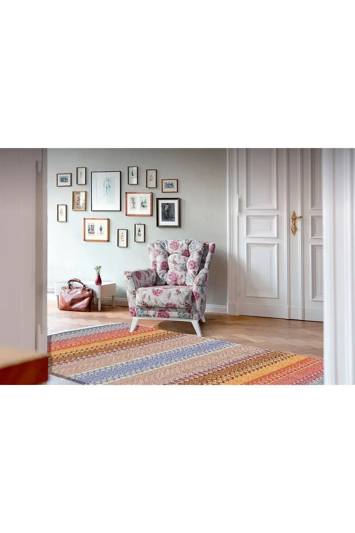 Cotton Serisi Hasır Görünümlü Multy Tonlarında Modern Desen Dekoratif Dokuma Taban Kilim - HALI VAGONU